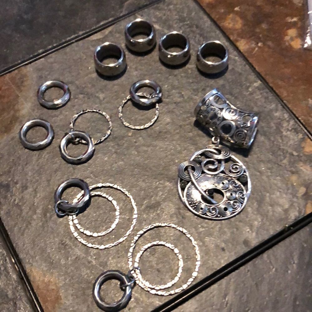 11 piece metal & silver plastic scarf ring accessories set #1